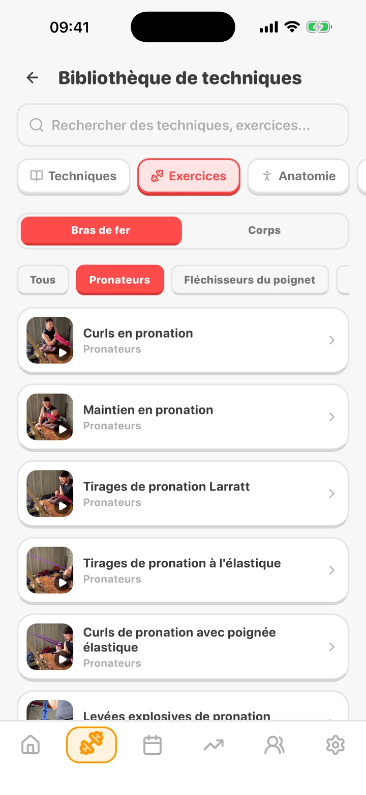 Bibliothèque de technique ArmProgress — exercices des pronateurs en vidéo