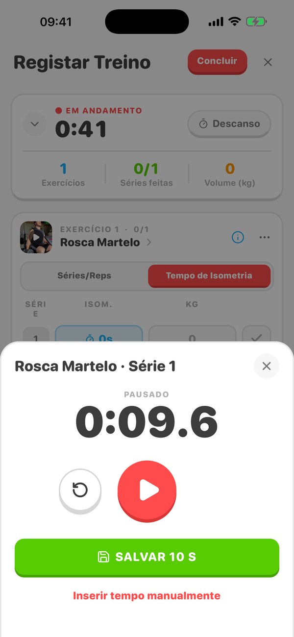Cronometrando uma série de isometria no ArmProgress para acompanhar a resistência da pegada