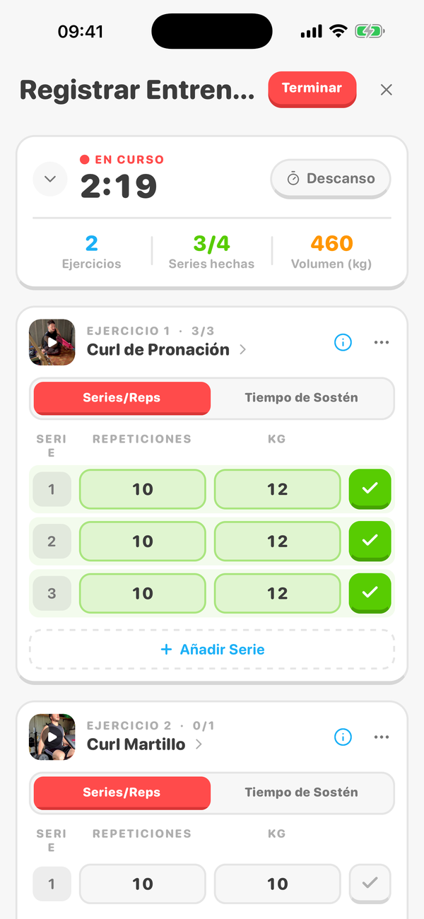 Registro de entrenamiento