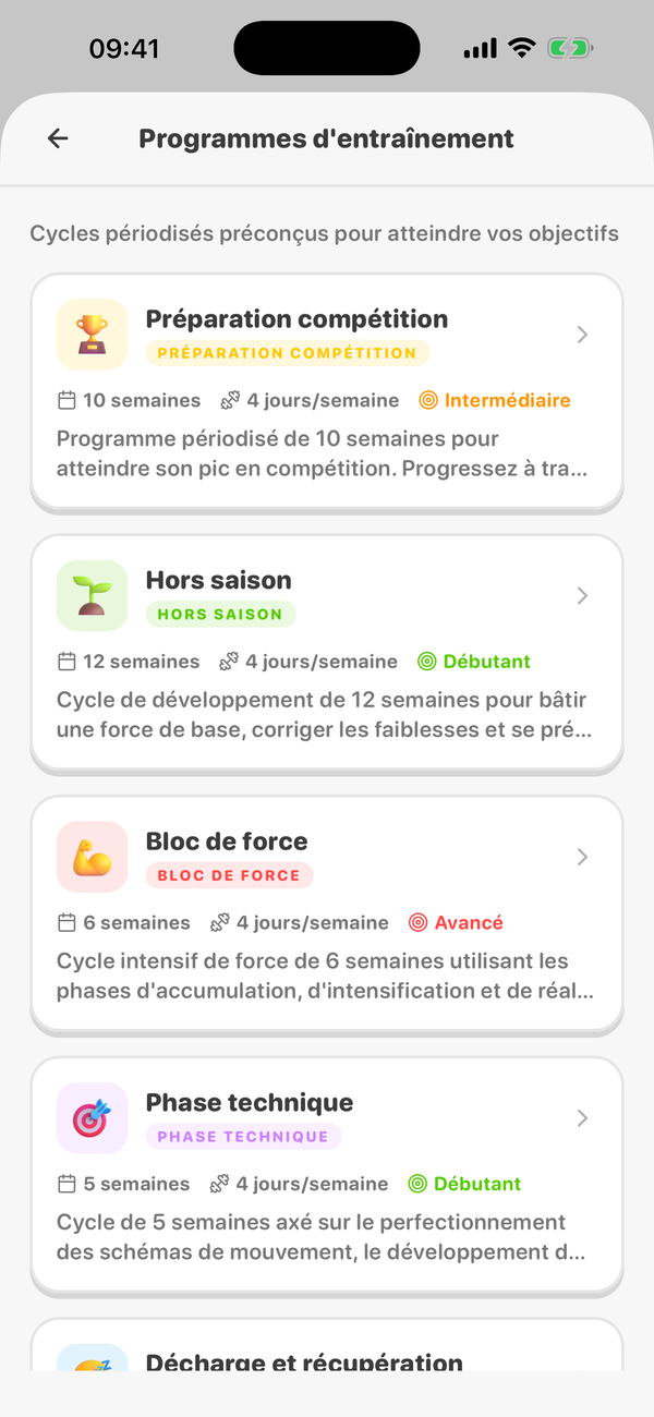 Programmes d'entraînement